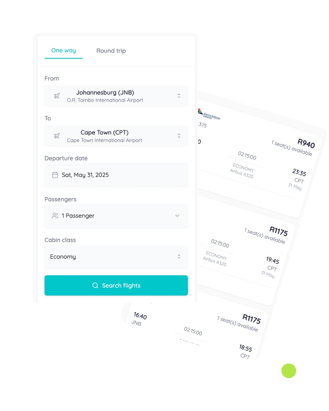 Flight search interface
